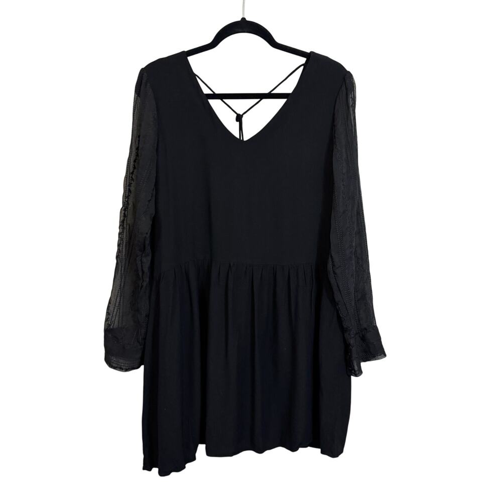 Aquamar Mini Dress Womens XL Black V-Neck Lace Sheer Long Sleeve Goth Whimsigoth